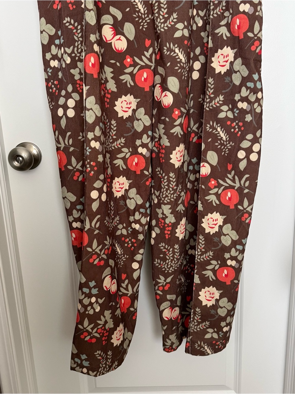 Cider Brown Floral Pinafore Jumpsuit with Red and Cream Accents - Picture 2 of 8